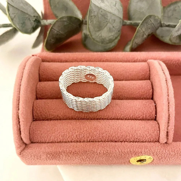 925 Sterling Silver Mesh Ring Weave Ring Woven Ring Band Everyday Ring - Picture 3 of 8